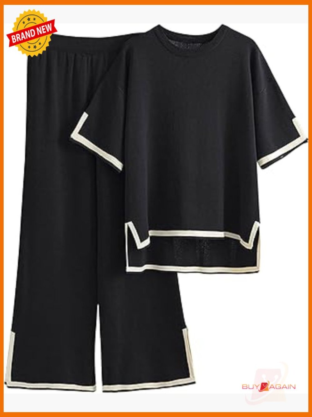 2 Piece Lounge Set Short Sleeve Knit Pullover Top Wide Leg Pants